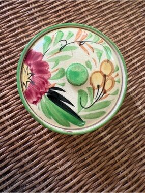 Hand-Painted Floral Ceramic Trinket Box - Green
